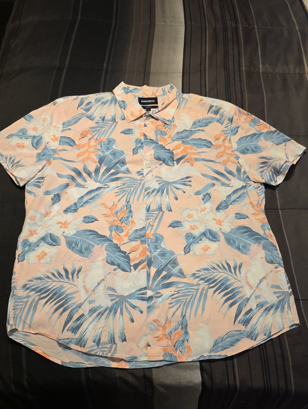 Bonobos Peach and Blue Tropical Short Sleeve Button-Up